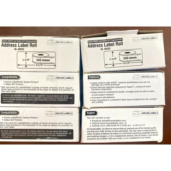 HL 30252 Direct Thermal Address Labels (1-1/8" x 3-1/2") - (6) Rolls of 350. NEW - Picture 3 of 6